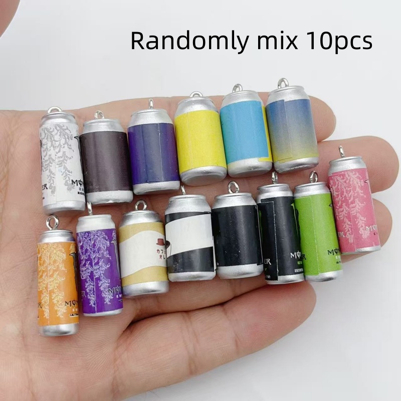 Phone Accessories Charms - 10 ชิ้น จี้เรซินรูปกระป๋องเครื่องดื่มจำลองขนาดเล็ก หลากสีสัน สำหรับทำจี้ขวดเครื่องดื่มจำลอง DIY