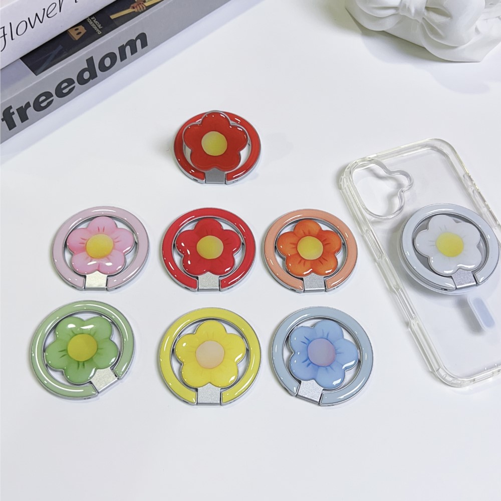 Phone Accessories Useful - ที่วางโทรศัพท์แบบแม่เหล็กพับได้ลายดอกไม้ พร้อมแหวนจับกันตก ขาตั้งโทรศัพท์อเนกประสงค์สำหรับตั้งโต๊ะ ใช้ได้กับ iPhone และ