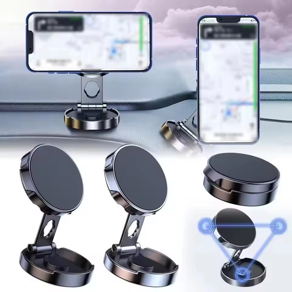 Phone Accessories Holder Car - ขาตั้งโทรศัพท์มือถือแม่เหล็กแรงสูง 720 ° ขาตั้งโทรศัพท์แบบพับได้ทรงกลมสำหรับติดตั้งในรถยนต์ รองรับโทรศัพท์ทุกประเภท