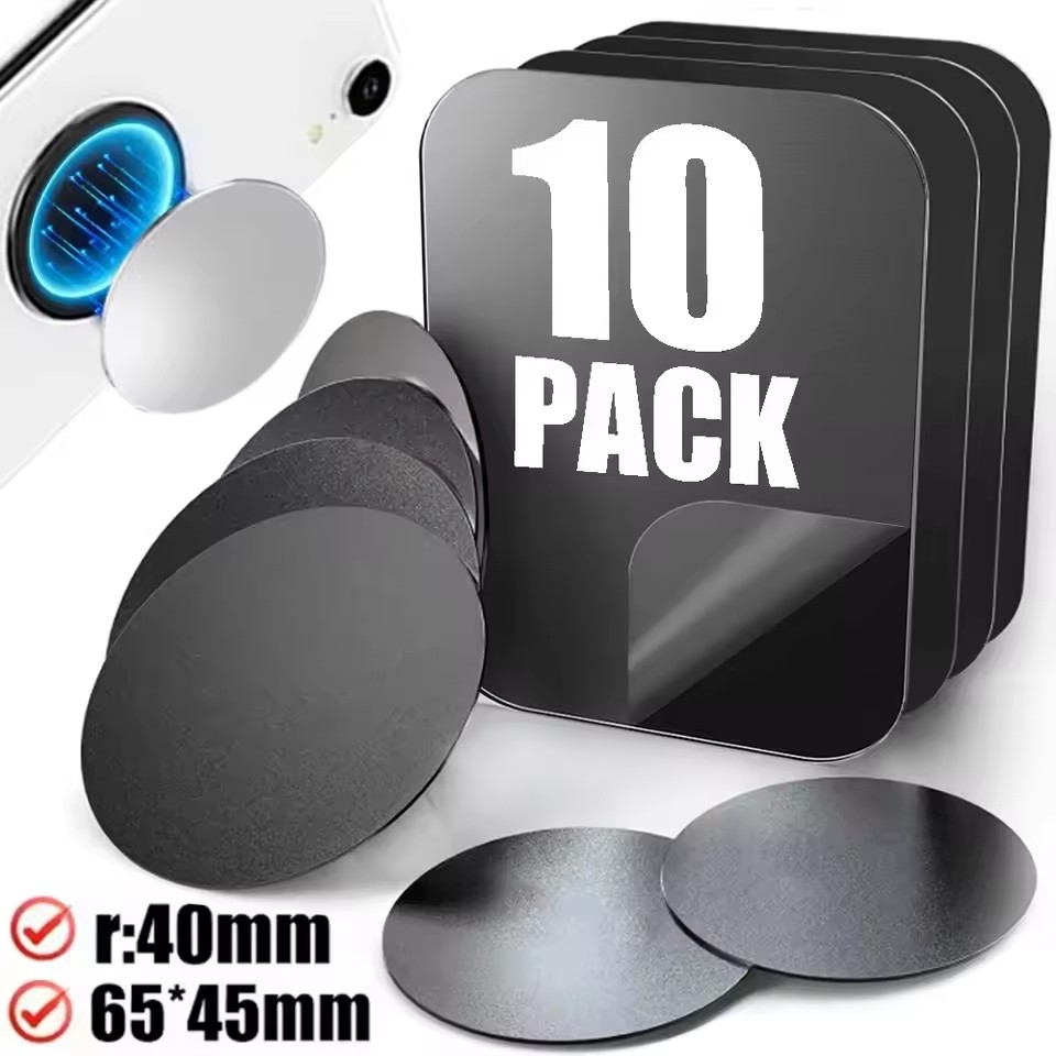 Phone Accessories Useful - แผ่นโลหะสำหรับที่วางโทรศัพท์ในรถยนต์แบบแม่เหล็ก แผ่นเหล็กบางสำหรับติดแม่เหล็ก ใช้กับแท็บเล็ต โต๊ะทำงาน ที่วางโทรศัพท์ในรถยนต์ รูปทรงกลม